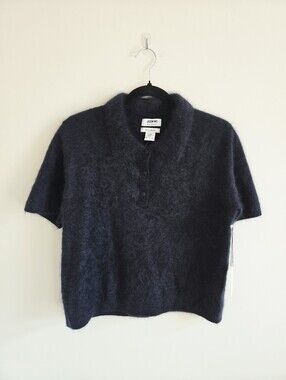 JASON WU | NWT US M 100% Cashmere Shaggy Polo Sweater | deep navy blue